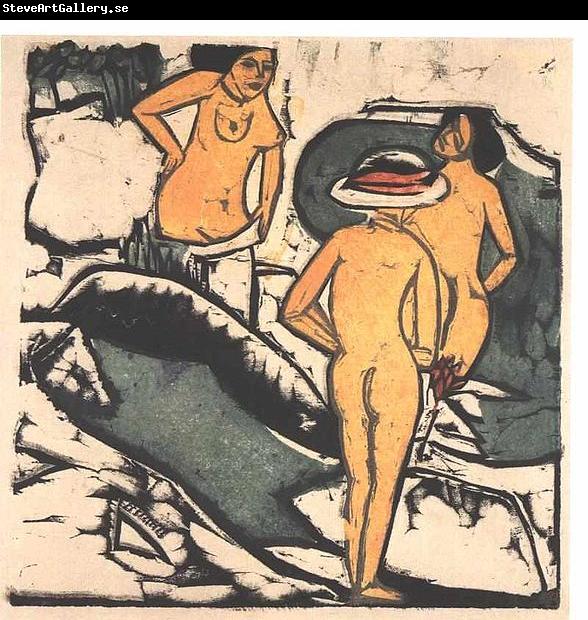 Ernst Ludwig Kirchner Bathing women between white rocks